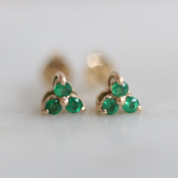 Three Emerald Stud Earrings