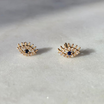 Sapphire and Diamond Eye Stud Earrings