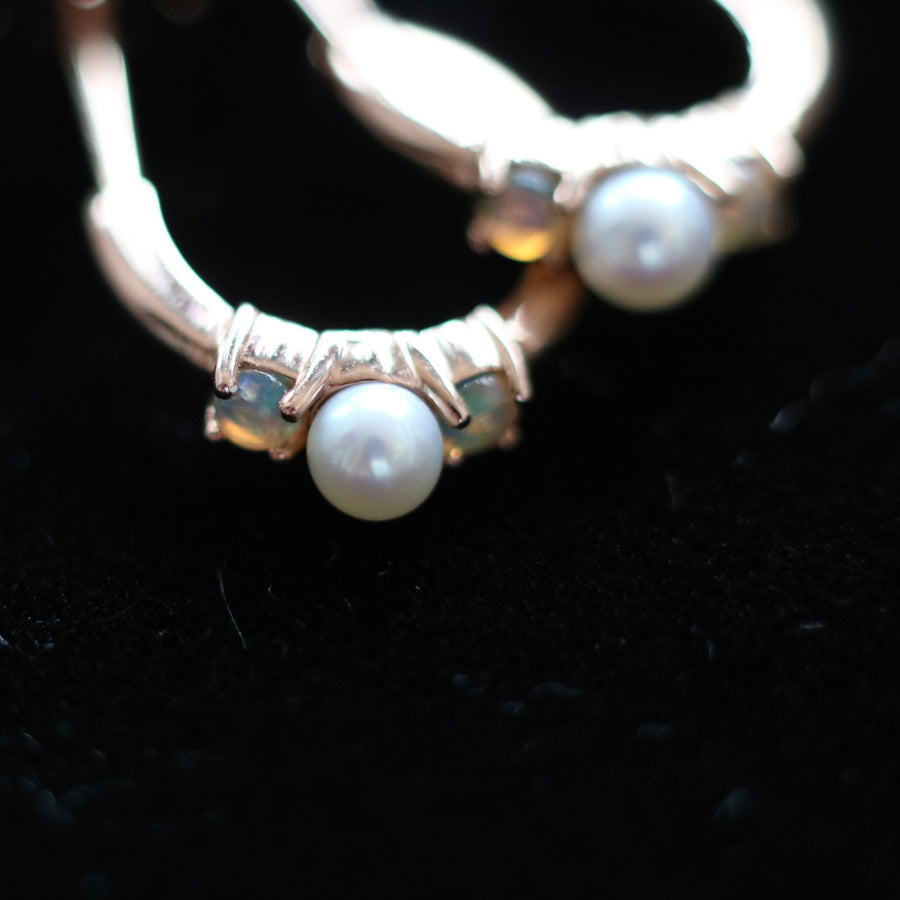 Pearl and Epal Rose Gold Hoop Earrings