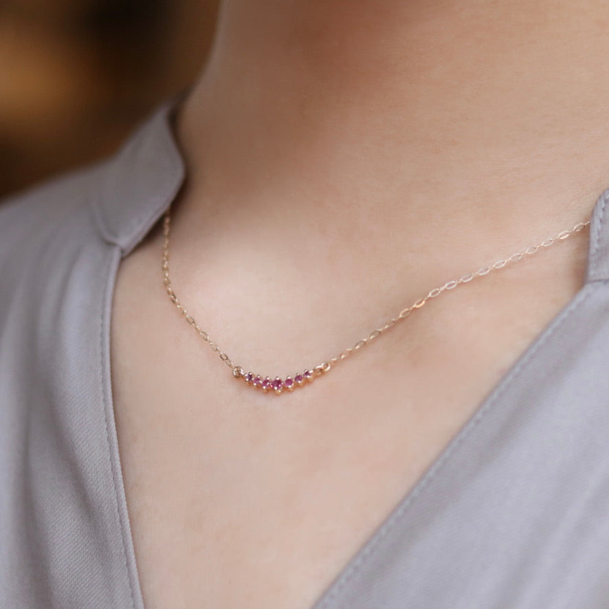 Curved Seven Ruby Arc Necklace