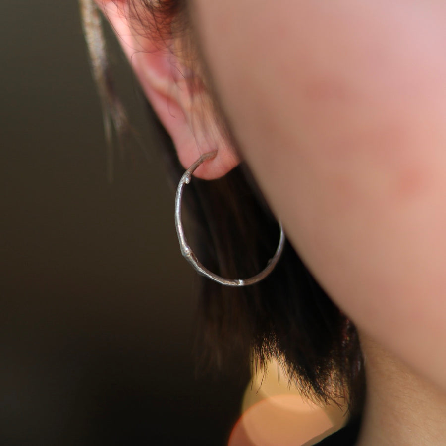 Silver Twig Hoop Earrings