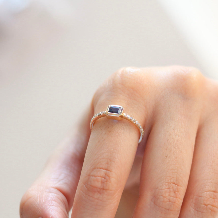 Rectangular Sapphire Bezel Set Ring