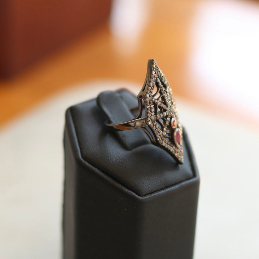 Diamond and Ruby Spider Web Ring