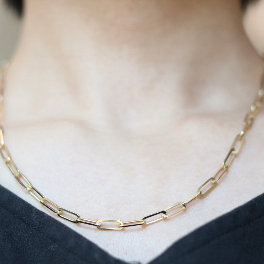 4mm width Gold Link Paper Clip Necklace