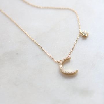 Moon and Star Diamond Necklace