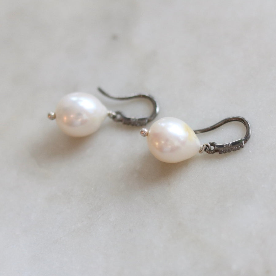 Teardrop Pearl Earrings with Milky Diamonds