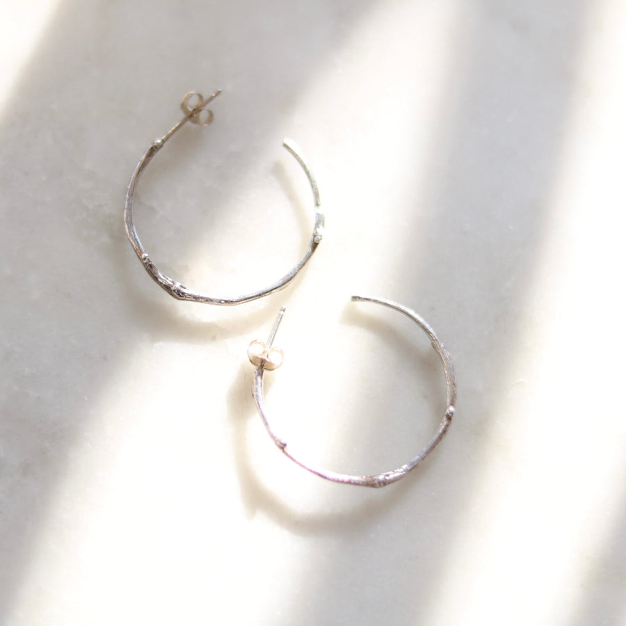 Silver Twig Hoop Earrings