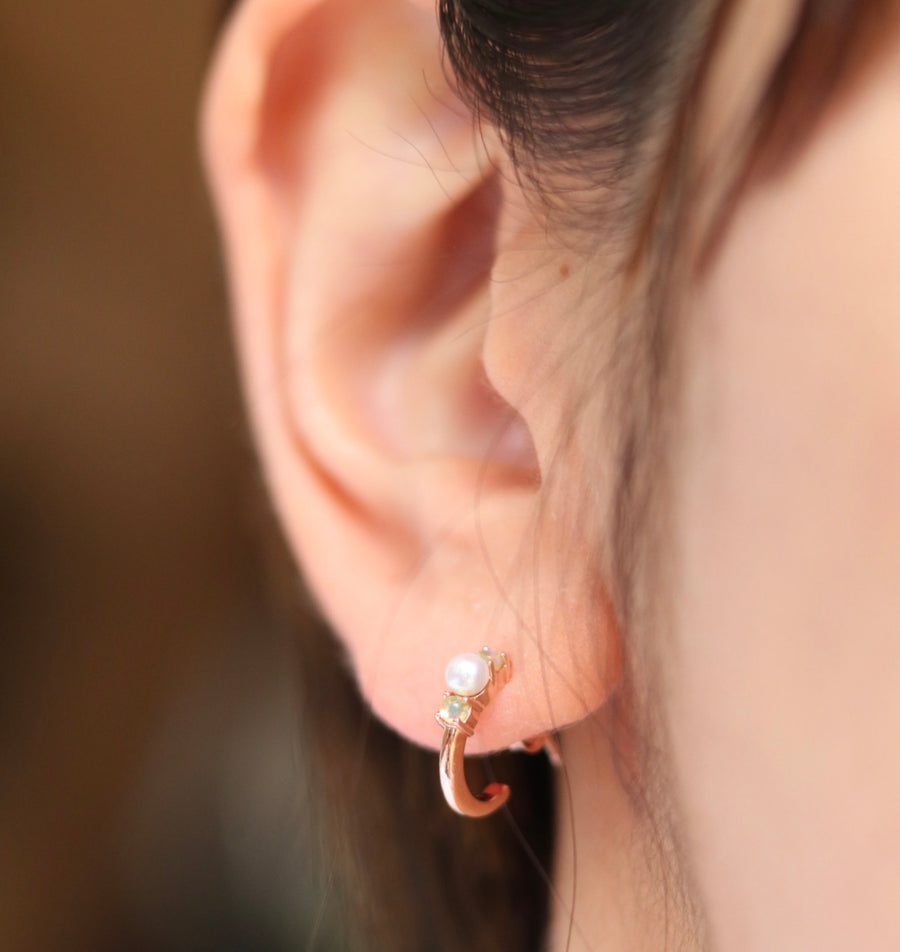 Pearl and Epal Rose Gold Hoop Earrings