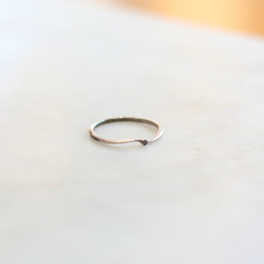 Tiny Black Diamond Wave Silver Ring