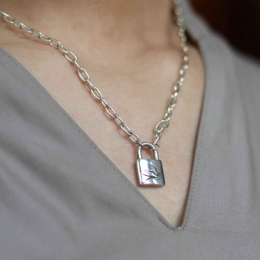 Silver Padlock and Key Necklace