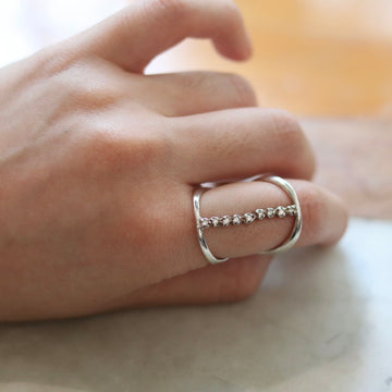 Silver Diamond Line Ring