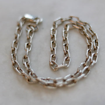 20 inch Textured Rectangular Link Silver Chain Necklace