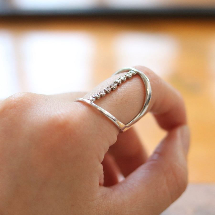 Silver Diamond Line Ring