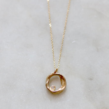 Gold and Diamond Ripple Circle Necklace