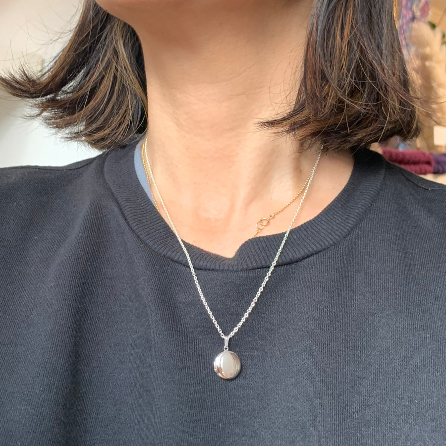 Silver Round Locket Necklace