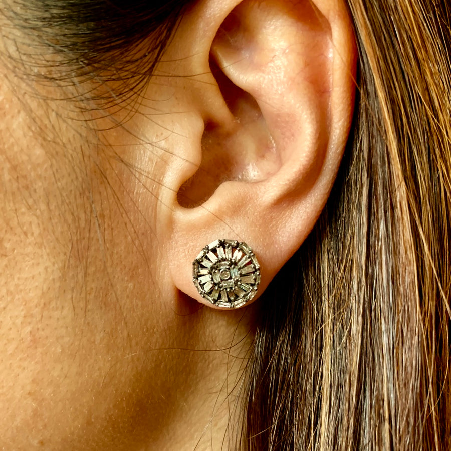 Mosaic Diamond Silver Earrings