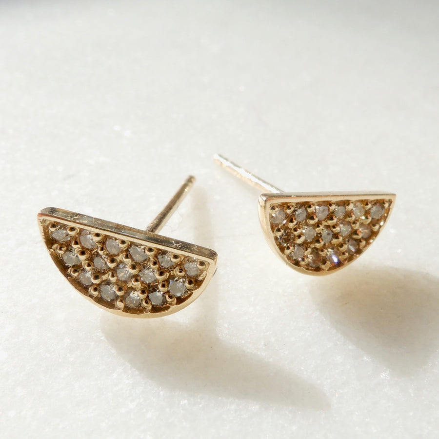 Yellow Gold Semi-Circle Diamond Pave Earrings