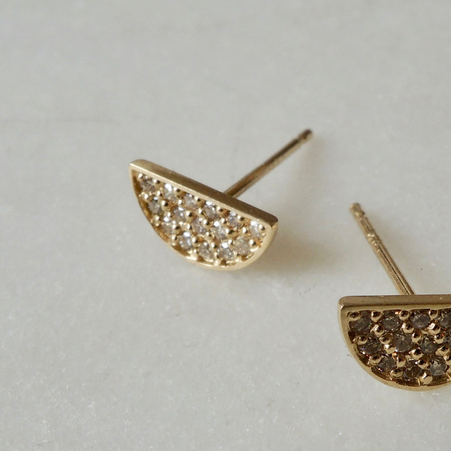 Yellow Gold Semi-Circle Diamond Pave Earrings