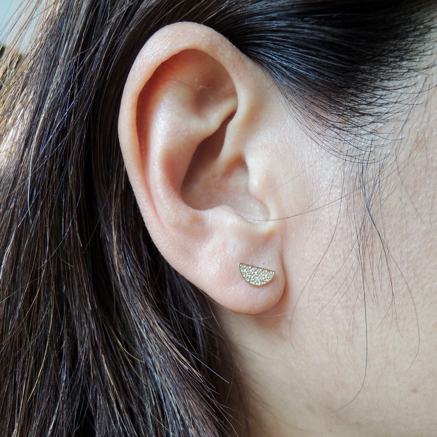 Yellow Gold Semi-Circle Diamond Pave Earrings