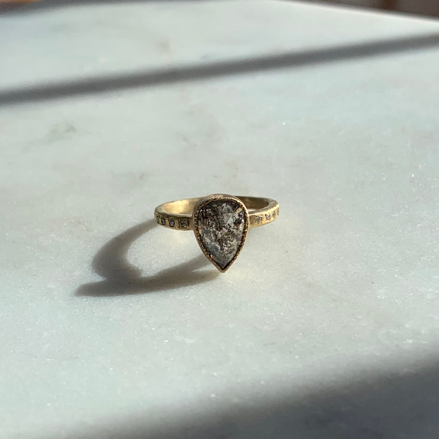 Pear Shape Dark Grey Diamond Ring