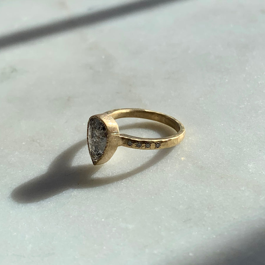 Pear Shape Dark Grey Diamond Ring
